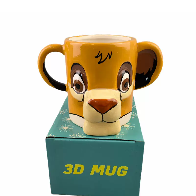 3D立体手绘陶瓷马克杯 纯手绘动物杯彩绘狮子王咖啡杯 狮子水杯