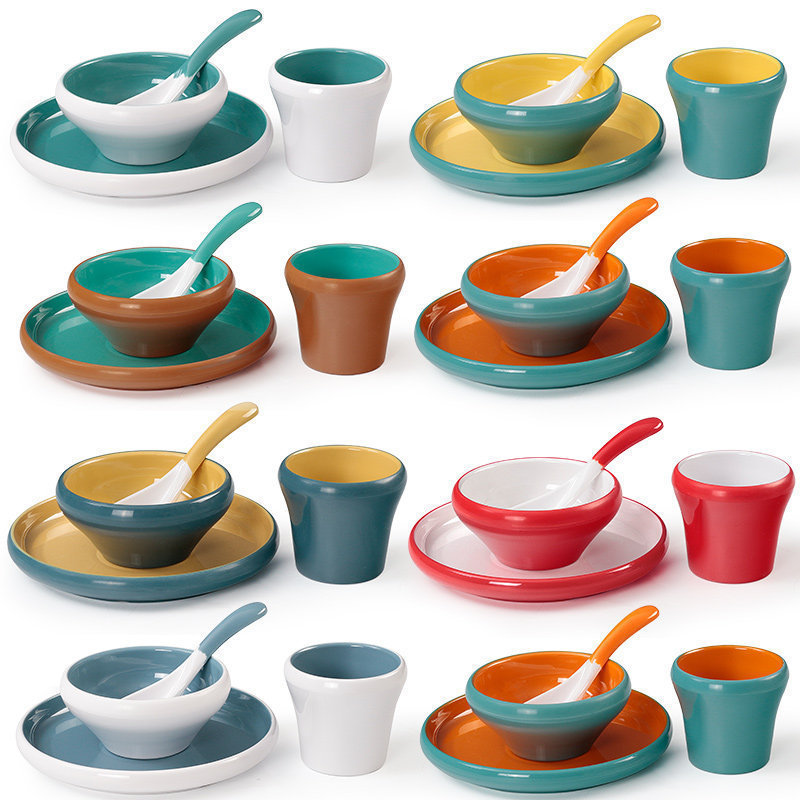 Melamine Small Bowl Restaurant Hotel Barbecue Hot Pot Table Setting Four-Piece Tableware Set Commercial Rice Bowl