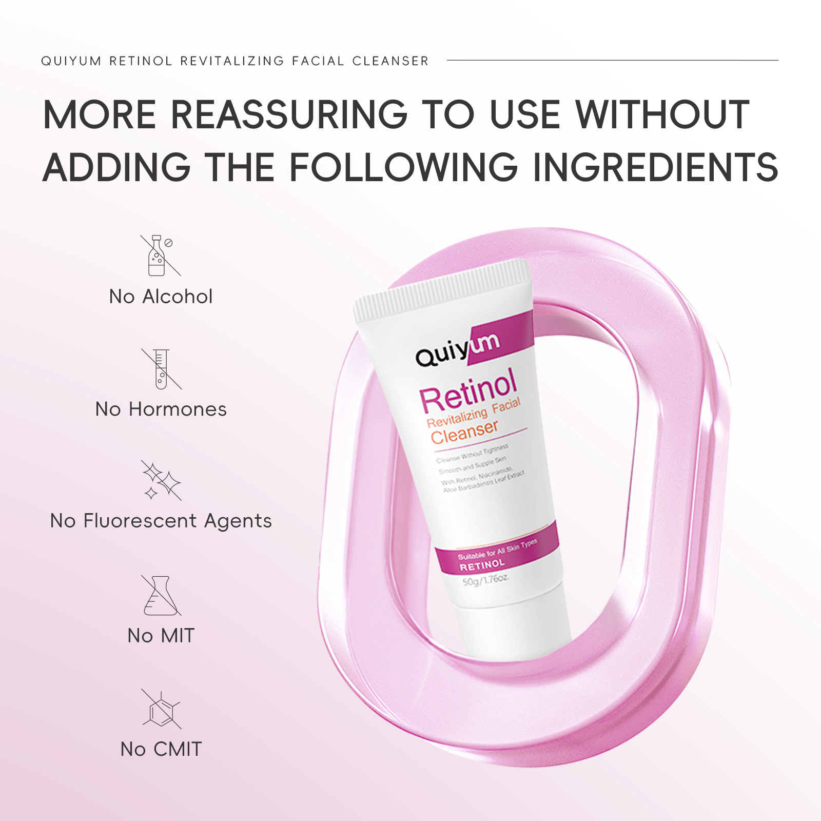 QUIYUM Retinol Facial Cleanser 50g, a cross-border skincare manufacturer, is a pore-cleansing, hydrating and moisturizing facial cleanser undefined