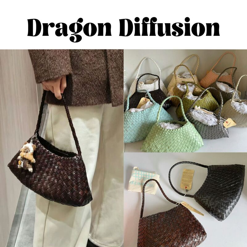 Dragon Diffusion 8943 Cowhide Woven Underarm Bag, Hand-Held Shoulder Bag, Dopamine Color Series Women's Bag Dragon Diffusion 8943 Cowhide Woven Underarm Bag, Hand-Held Shoulder Bag, Dopamine Color Series Women's Bag