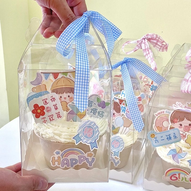 61 子供の日のケーキボックスクマとウサギの紙コップ包装箱ハッピー子供の日ベーキングデザートデコレーションマフィンカップキャリーケース|undefined