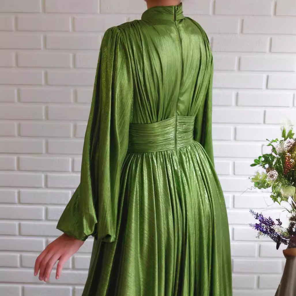 Abbigliamento da donna Abito con scollo a V e vita alta in stile palazzo di alta qualità, gonna a ruota grande, avocado verde_voghion.com