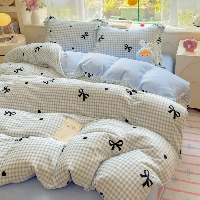 Demi-season velvet warm jeans, children's set, fleece fitted sheet, keep warm fleece duvet cover, 4 piece set, 3 piece set