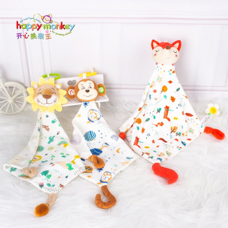 Happymonkey bebé impreso relajante toalla cama colgando mordisqueando saliva toalla sudor toalla sin pelusa juguetes para bebés