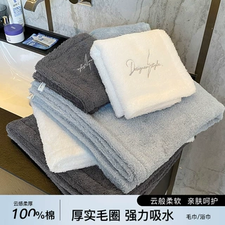 毛巾浴巾 两件套家用棉质亲肤毛圈吸水沙滩巾洗脸巾加大加厚裹巾