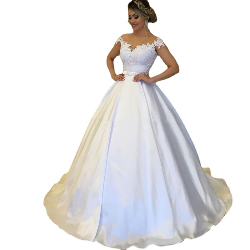 Comercio exterior europeo y americano Amazon AliExpress deseo nuevo vestido de novia vestido de noche de cuello redondo adelgazamiento de encaje una línea personalizable