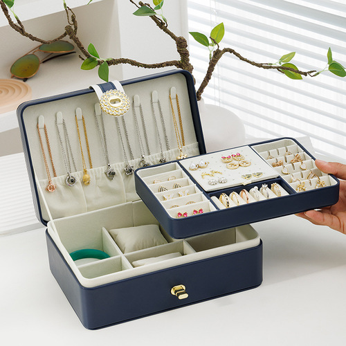 Cross-border double-layer PU large-capacity earring jewelry box earring ring multi-functional jewelry box jewelry storage box wholesale