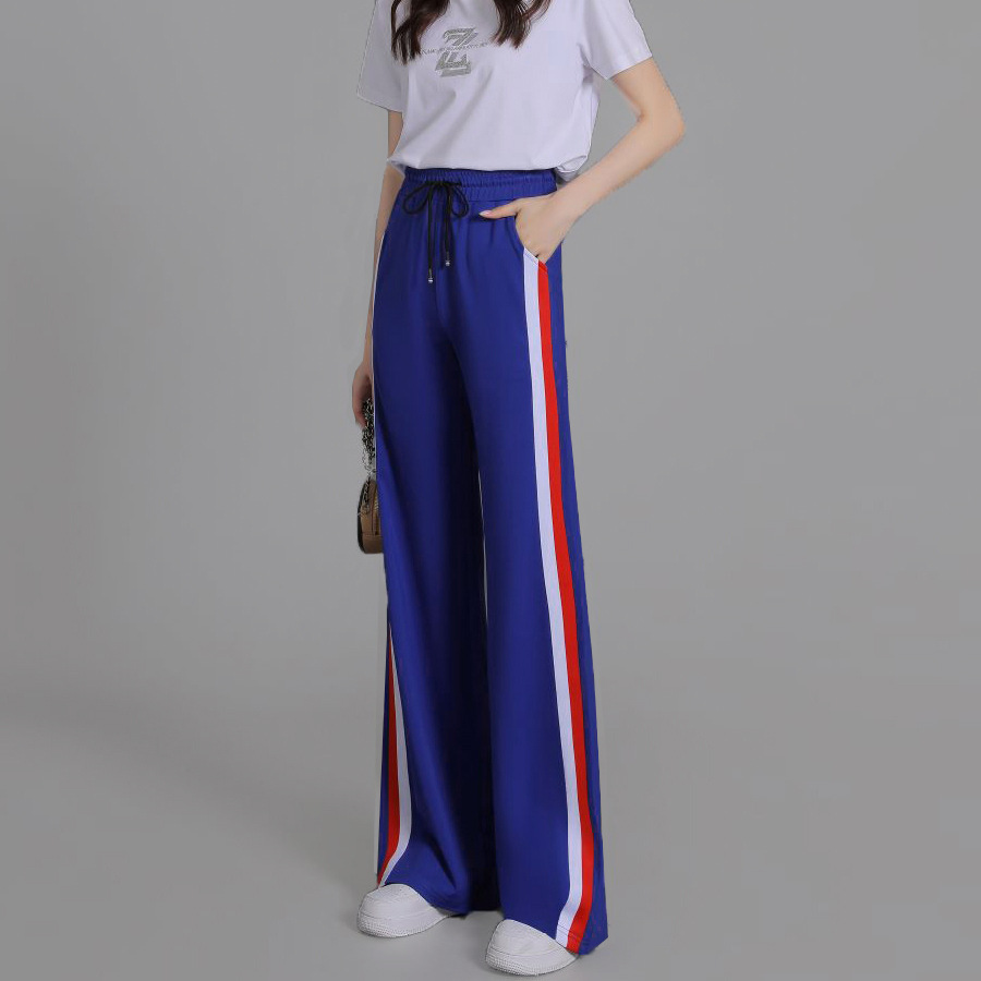 Wide-Leg Pants for Women 2025 Spring & Fall New High-Waisted Loose Boot-Cut Pants Slimming Look Side Stripesd Sports Pants Drapedy Casual Pants