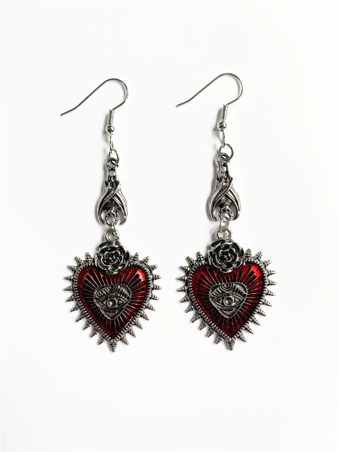 Серьги Anming Heart Gothic Punk, красная эмалированная смесь, 8.8×6.8 см