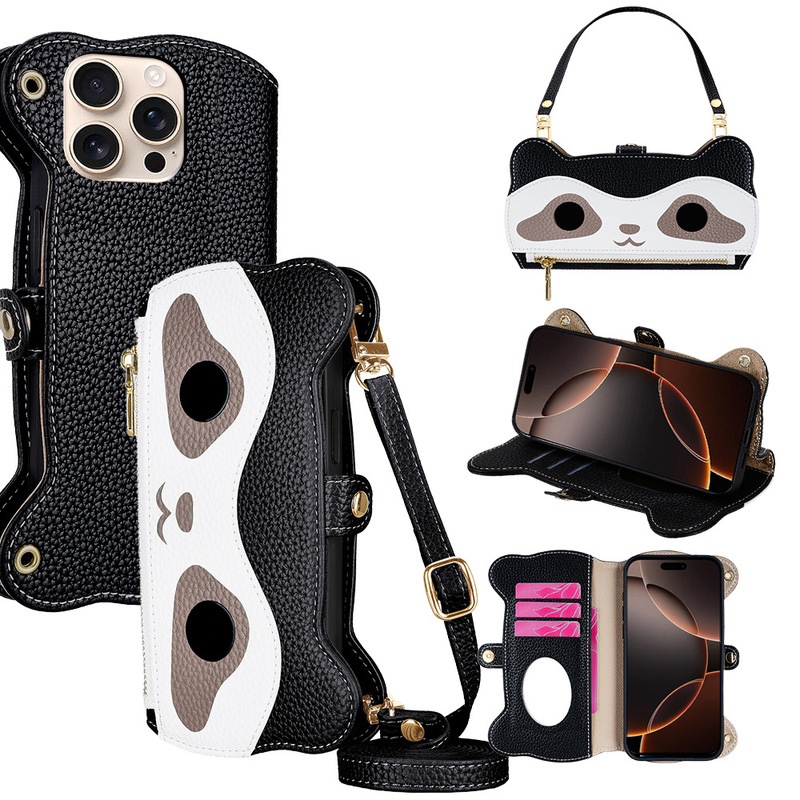 Suitable for Iphone17 Mobile Phone Leather Case Apple 15 Cute Little Raccoon 16 Storage Crossbody Wallet 13 Mobile Phone Case 12 Suitable for Iphone17 Mobile Phone Leather Case Apple 15 Cute Little Raccoon 16 Storage Crossbody Wallet 13 Mobile Phone Case 12
