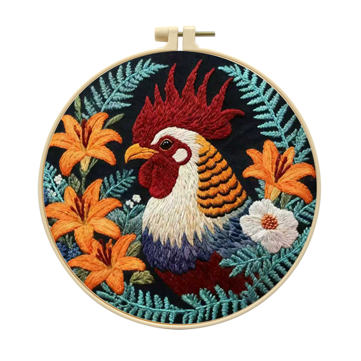 Inglés transfronterizo nuevo bordado flores gallo material de tela artesanal paquete de paquete artesanal creativo bordado no completo