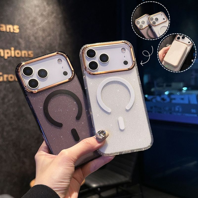 电镀镜框金光闪粉适用iPhone17手机壳亚克力透明磁吸苹果16保护套|undefined