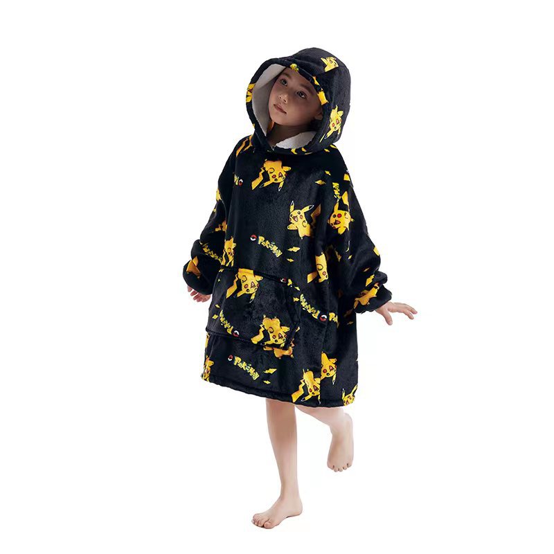 Cross-border hooded cold-resistant lazy person's clothes warm lazy person's blanket new cartoon one-piece pajamas parent-child set avocado