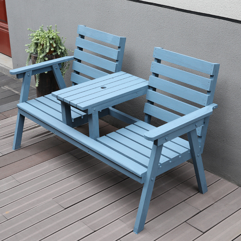 OD59 wholesale outdoor anti-corrosion wood tables and chairs courtyard double solid wood carbonized backrest chairs balcony open-air coffee table table