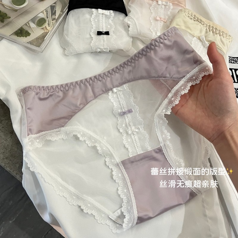 7A纯棉裆女士纯棉内裤女国风少女系蕾丝欲仙气少女中腰透气三角裤|undefined
