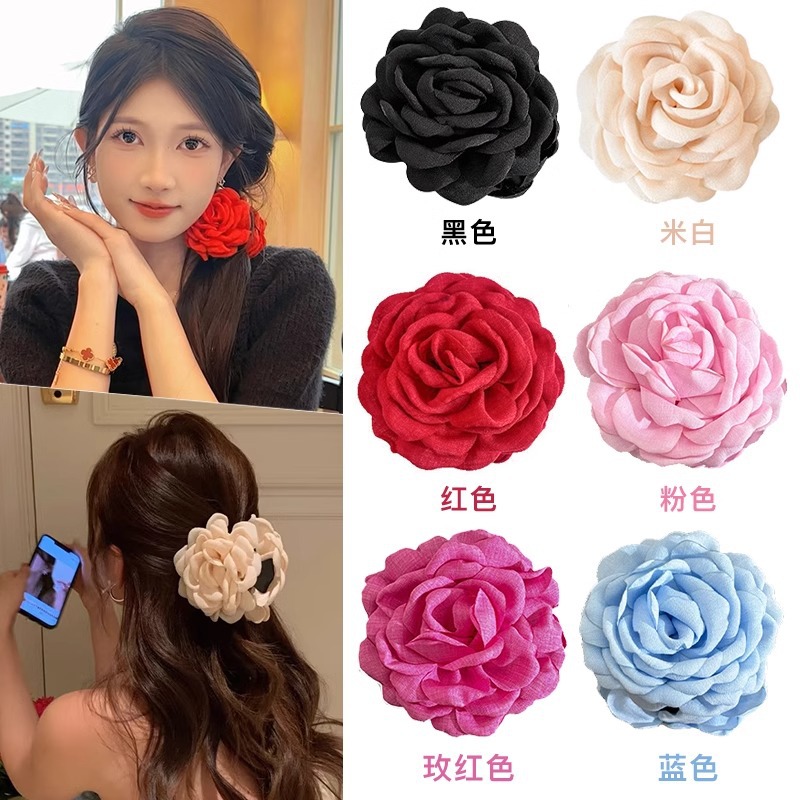 Flores rojas agarrando clips secos rosa clips flores 2025 nuevas vacaciones en el mar tiburón clips para el cabello