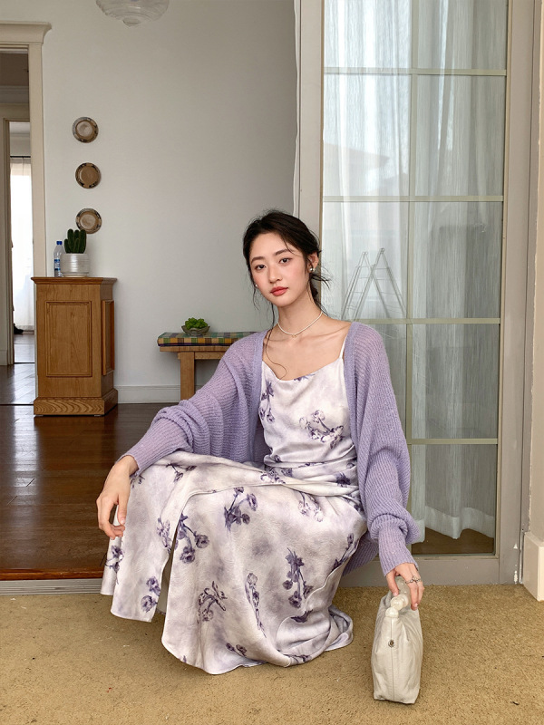 起范 复古气质设计感碎花连衣裙法式优雅吊带裙2025秋季新款86570|undefined