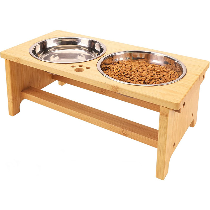 bambú para mascotas, perros y gatos, rack de madera antideslizante para mascotas, mesa de alimentación de agua potable para perros y gatos, rack de platos para perros y gatos