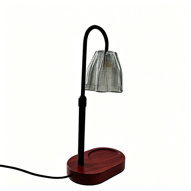 Retrógrado texturizado campana copa de vidrio base de madera campana lámpara de escritorio campana lámpara general image 7