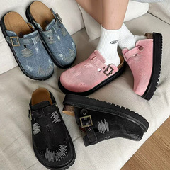 ウォッシュドデニム厚底ビルケンシュトックスリッパ、つま先が同じ、男性と女性のための同じスタイルのアウターウェア、ファッショナブルなスリッポンビルケンシュトックスリッパ