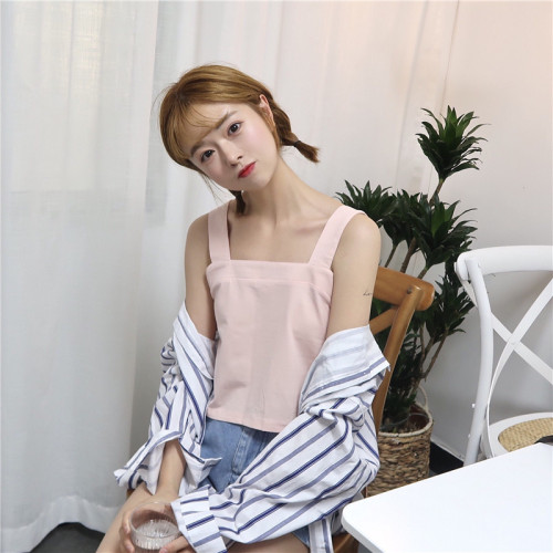 Small suspender vest women's design niche summer inner lining white base shirt French short top wear outside