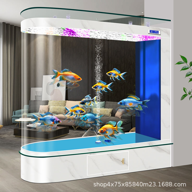 2025年新款轻奢子弹头屏风隔断金鱼缸水族箱客厅家用超白玻璃过滤|undefined