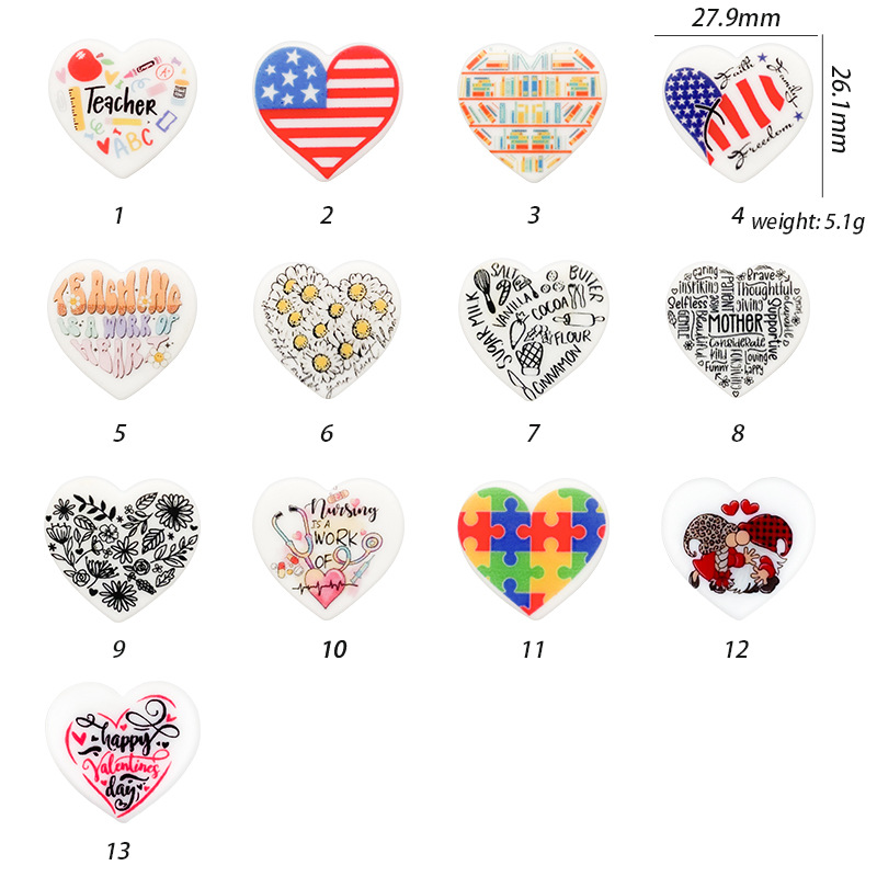 Cross-border best-selling charity printed silicone beads, spacer beads accessories DIY bulk beads wholesale