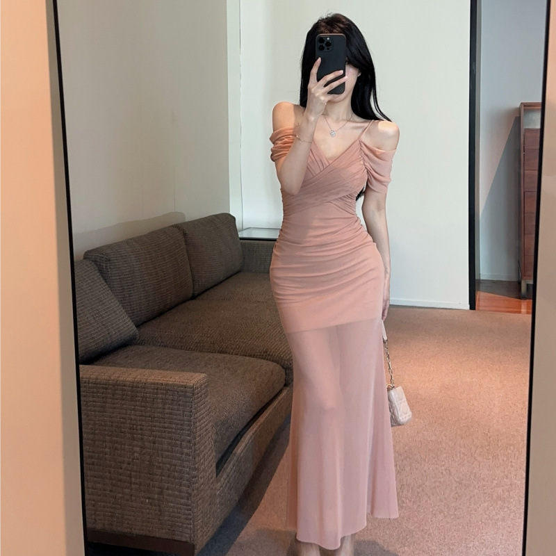 9807 New Style Sexy Low-Cut Off-Shoulder Spaghetti Strap Dress, Slim-Fitting Mesh Patchwork Socialite Technician Work Uniform 9807 New Style Sexy Low-Cut Off-Shoulder Spaghetti Strap Dress, Slim-Fitting Mesh Patchwork Socialite Technician Work Uniform