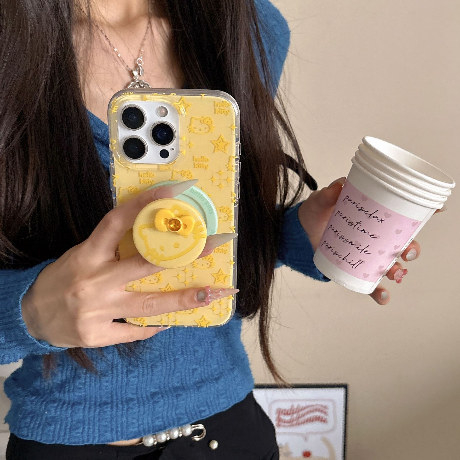 Línea de corazón de niña lindo gato KT adecuado para Apple 15ProMax funda para teléfono móvil 16Pro nuevo 14/13 femenino 16PM