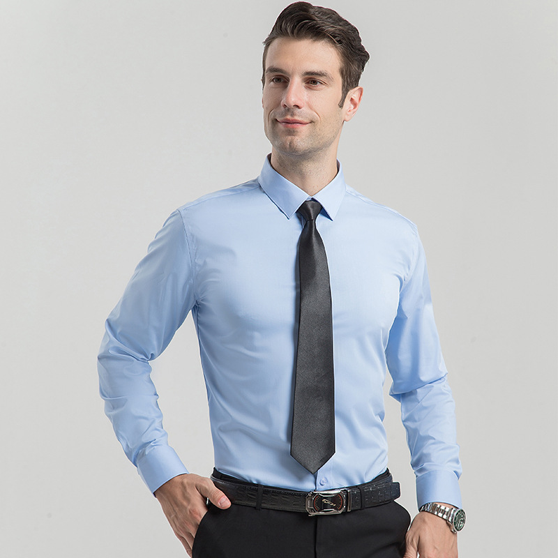 Camisa de negocios de primavera y otoño para hombres camisa de manga larga de fibra de bambú sin planchar de color sólido casual para hombres camisa de otoño
