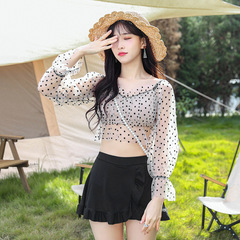 Women's Fashion Two-Piece Long Sleeve Sunscreen Set for Hot Springs - Korean Version Fairy Style Slimming and Muscle-Hiding Vacation Swimwear