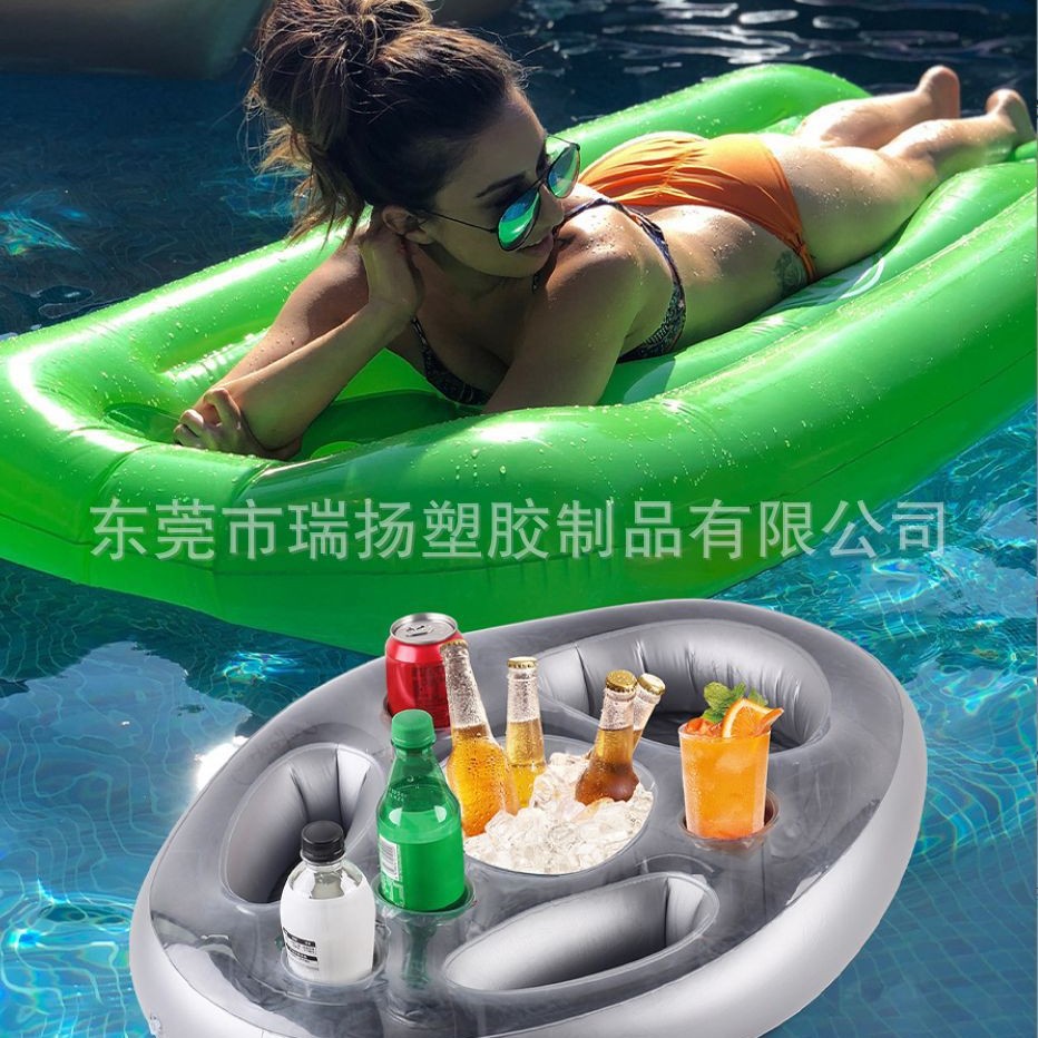 亚马逊热销PVC充气饮料架 啤酒水果红酒泳池充气水上冰吧泳池餐盘