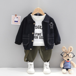 Children's clothing small and medium-sized children's work three-piece suit 1-4-year-old boy's suit collar jacket coat casual pants bottoming shirt set