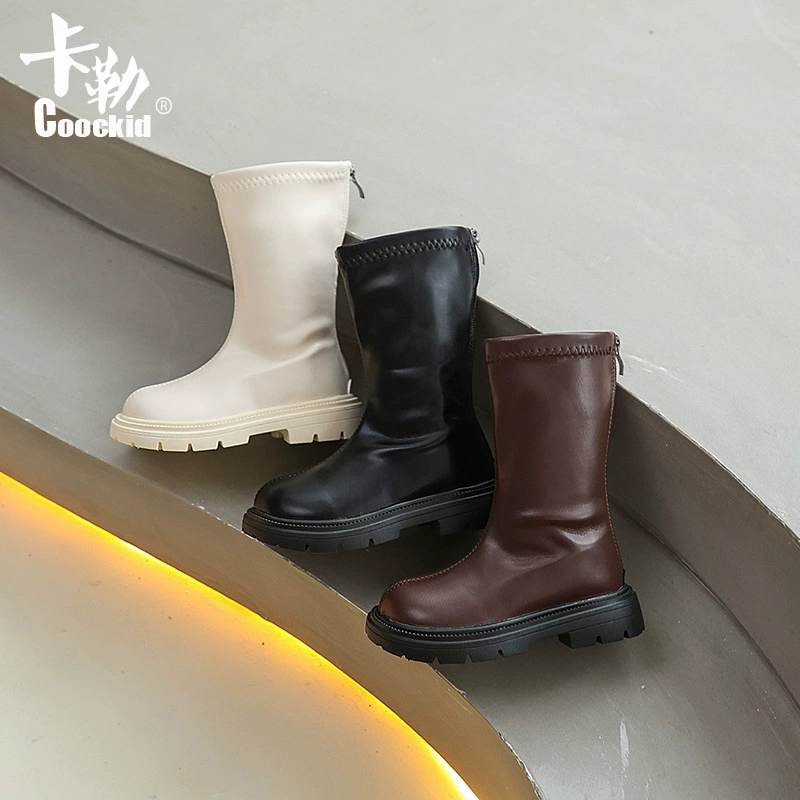 Сапоги для девочек, новый стиль, осенние сапоги 2025, модные черные сапоги для девочек, кожаные сапоги, детские высокие сапоги