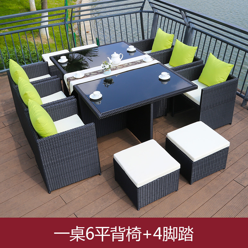 Mesa y silla al aire libre Villa patio jardín ocio silla de caña combinación impermeable al aire libre tabla de té de caña con paraguas