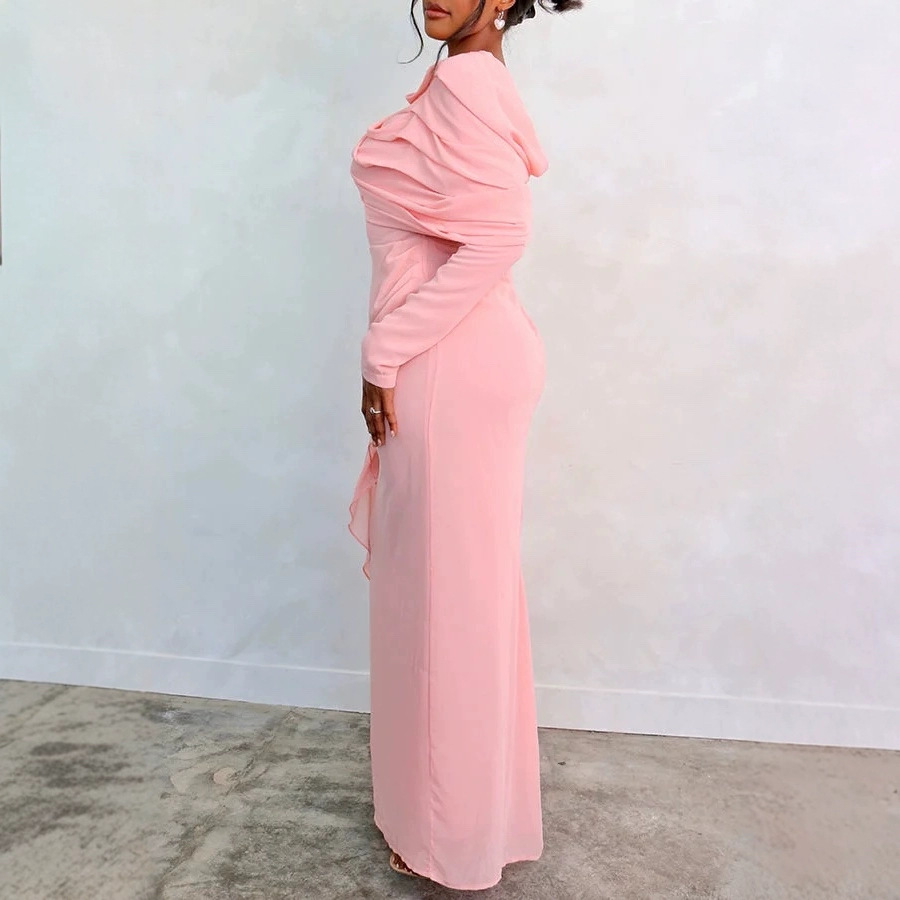 Women's Slim Dress Round Neck Solid Color New European And American Style_ecoleips.com