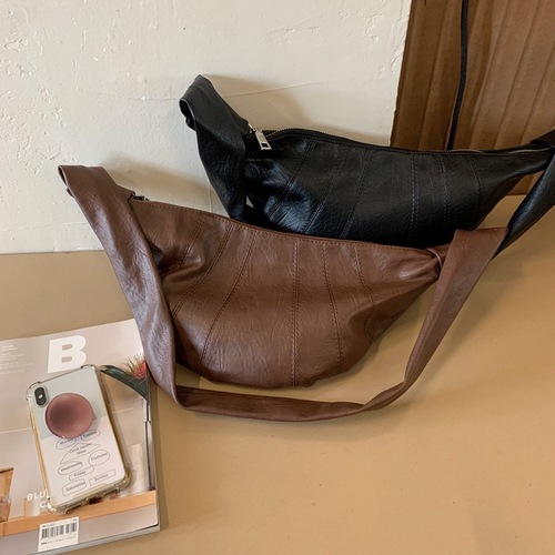 Japanese black dumpling bag women's crossbody bag 2024 new croissant bag retro high-end waist bag casual shoulder bag