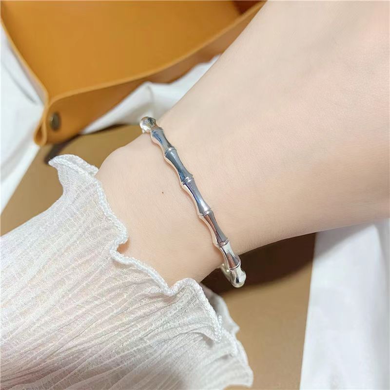Pulsera de pulsera de bambú ajustable simple durante mucho tiempo no se desvanece pulsera temperamento imitación s999 plata esterlina pulsera sólida para las mujeres