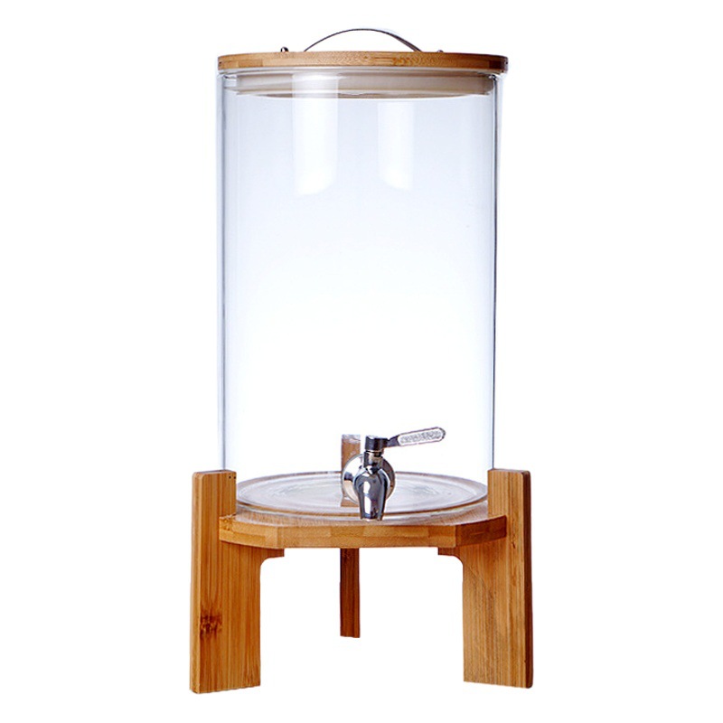 Gran capacidad borosilicato vidrio enzima barril hogar vino conjunto con grifo traje bambú tapa de madera sellado bebida burbuja barril