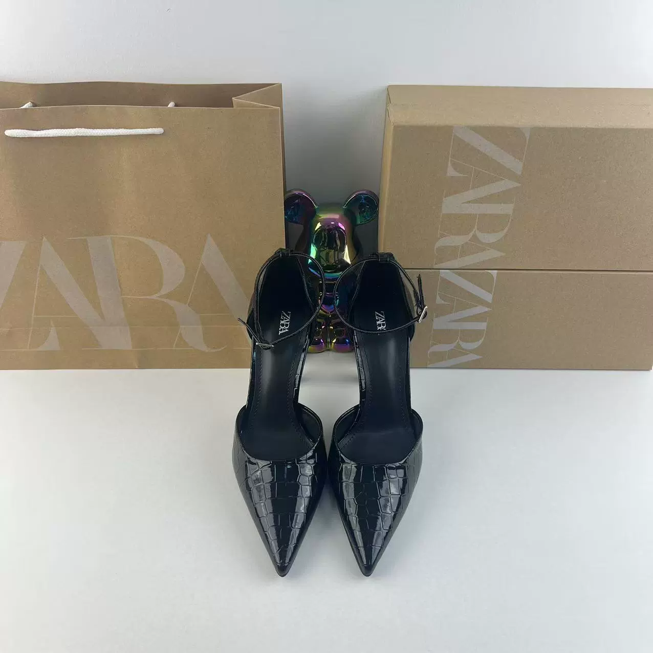 ZAR осенние и зимние новые женские туфли черные животные с принтом на высоком каблуке туфли Мюллер Т-образные пустые сандалии
