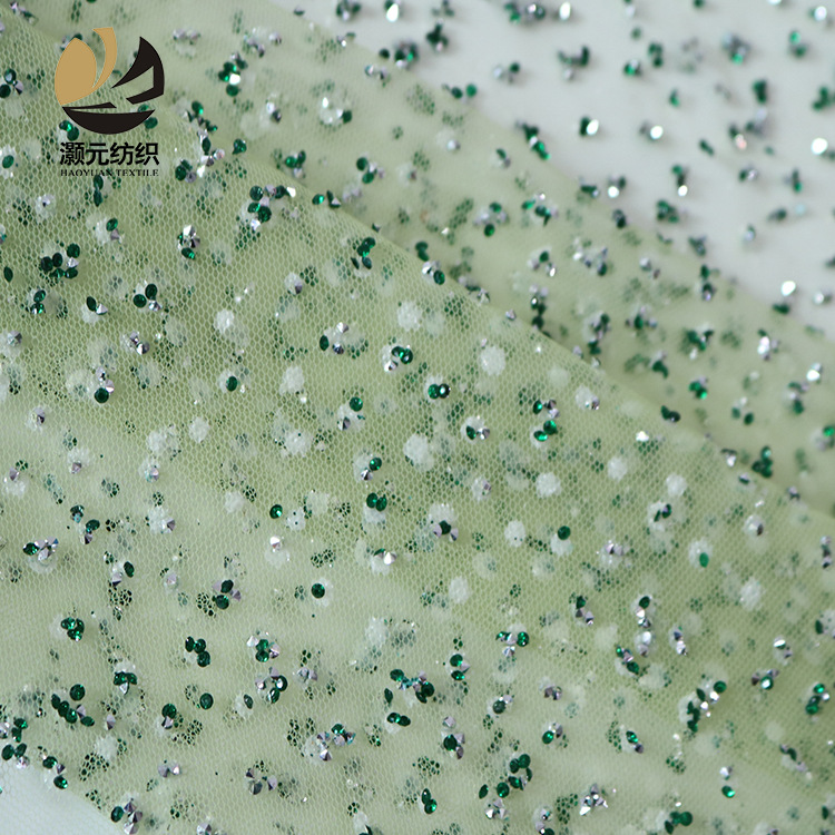Nuevo sitio de malla de industria pesada multicolor pantalla completa diamante sequinado proceso de diamante tela de vestido de boda