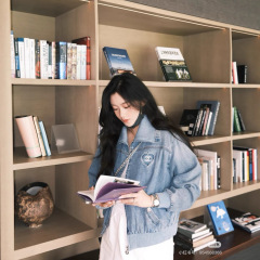 爱心刺绣翻领牛仔外套女 复古洗水宽松百搭长袖开衫早秋