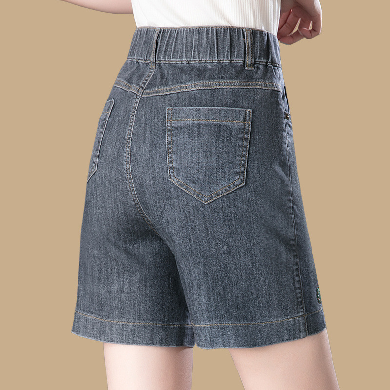 Women's Summer Thin Denim Shorts 2026 New High-Waisted Slimming Elastic Waist Wide-Leg Mom Pants Summer