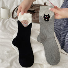 韩国设计躲猫猫卡通动物袜子女V罗口中筒无骨袜外穿韩系ins潮袜