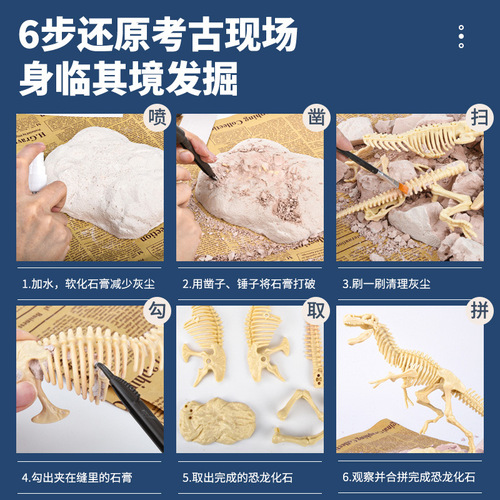 Dinosaur fossil toys archaeological excavation diy production Tyrannosaurus skeleton model children's treasure digging blind box 6 boys