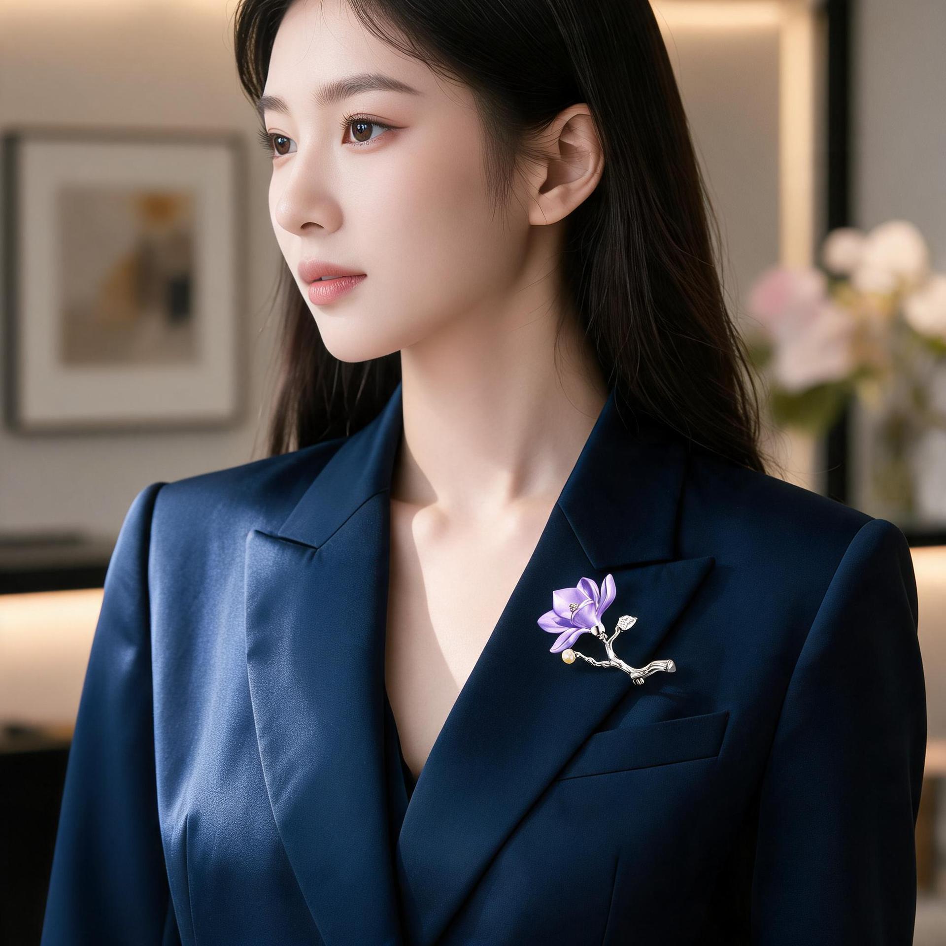 New Chinese-style enamel magnolia flower brooch, eco-friendly alloy, pearl and crystal embellishments, traditional Chinese-style pin, women's accessories, wholesale