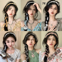 女性用夏の花柄編み込みヘアバンド、ヘアタイ、スカーフ、リボン、ヘッドバンド、一体型リボン、ヘッドバンド、スーパーフェアリーパールタイ