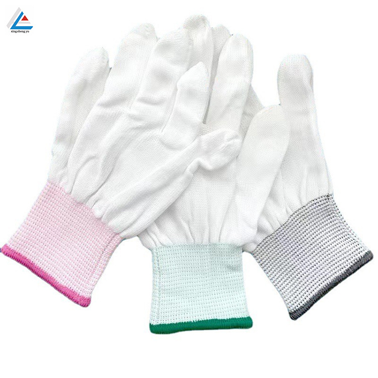 厂家直销13针尼龙手套芯PU涂掌涂指碳纤维防静电手套轻便无尘车间