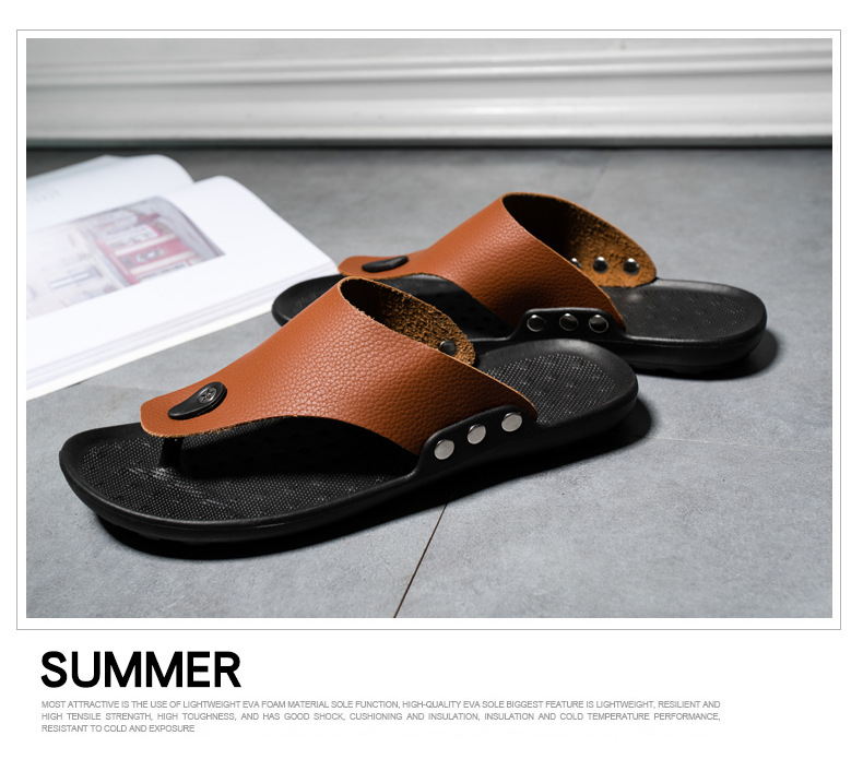 New casual men's herringbone slippers Korean version minimalist flat bottomed beach shoes fashionable and comfortable_voghion.com