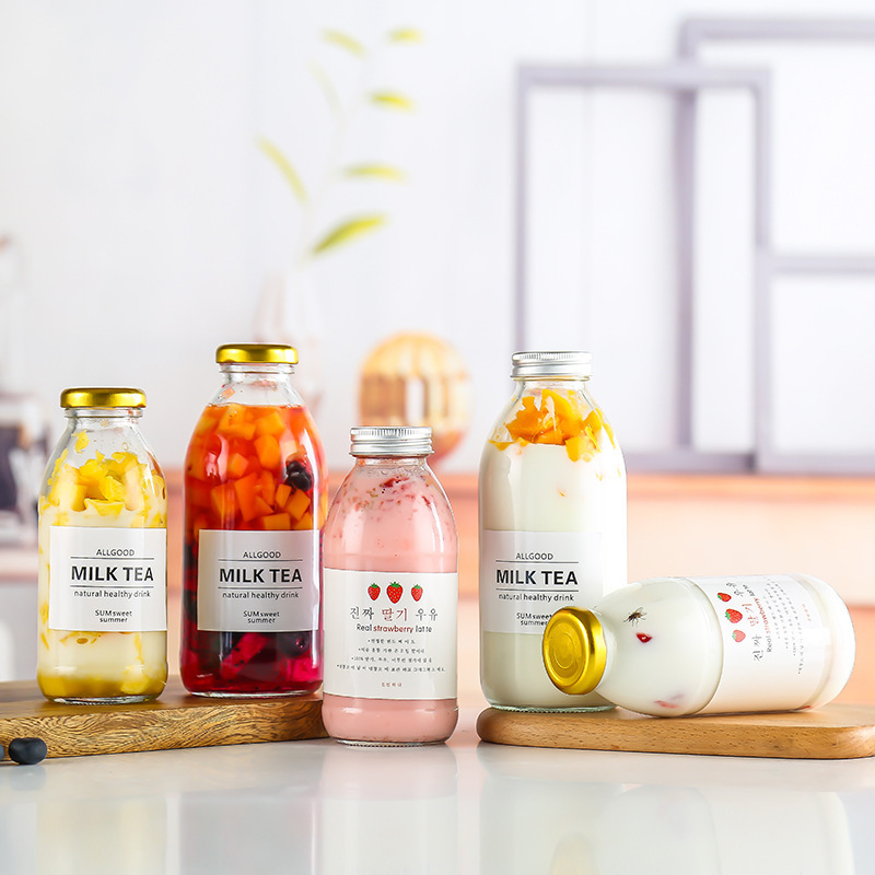 奶茶瓶咖啡瓶牛乳玻璃密封瓶饮料瓶果汁瓶牛奶包装瓶可外带玻璃杯